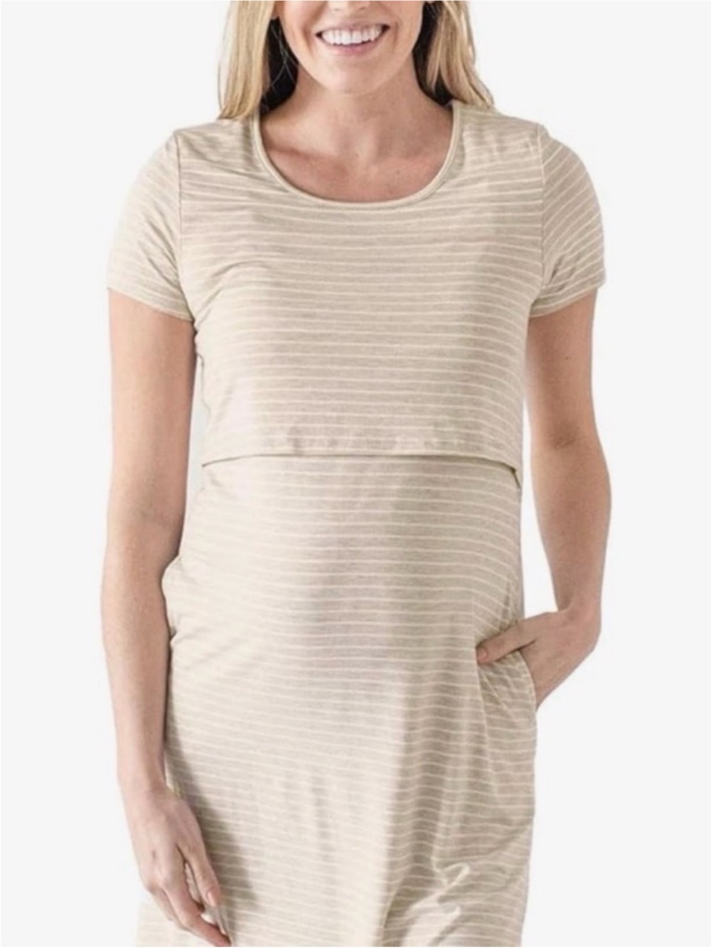 Kindred Bravely Eleanora Bamboo Maternity & Nursing Dress Medium Oatmeal Stripe